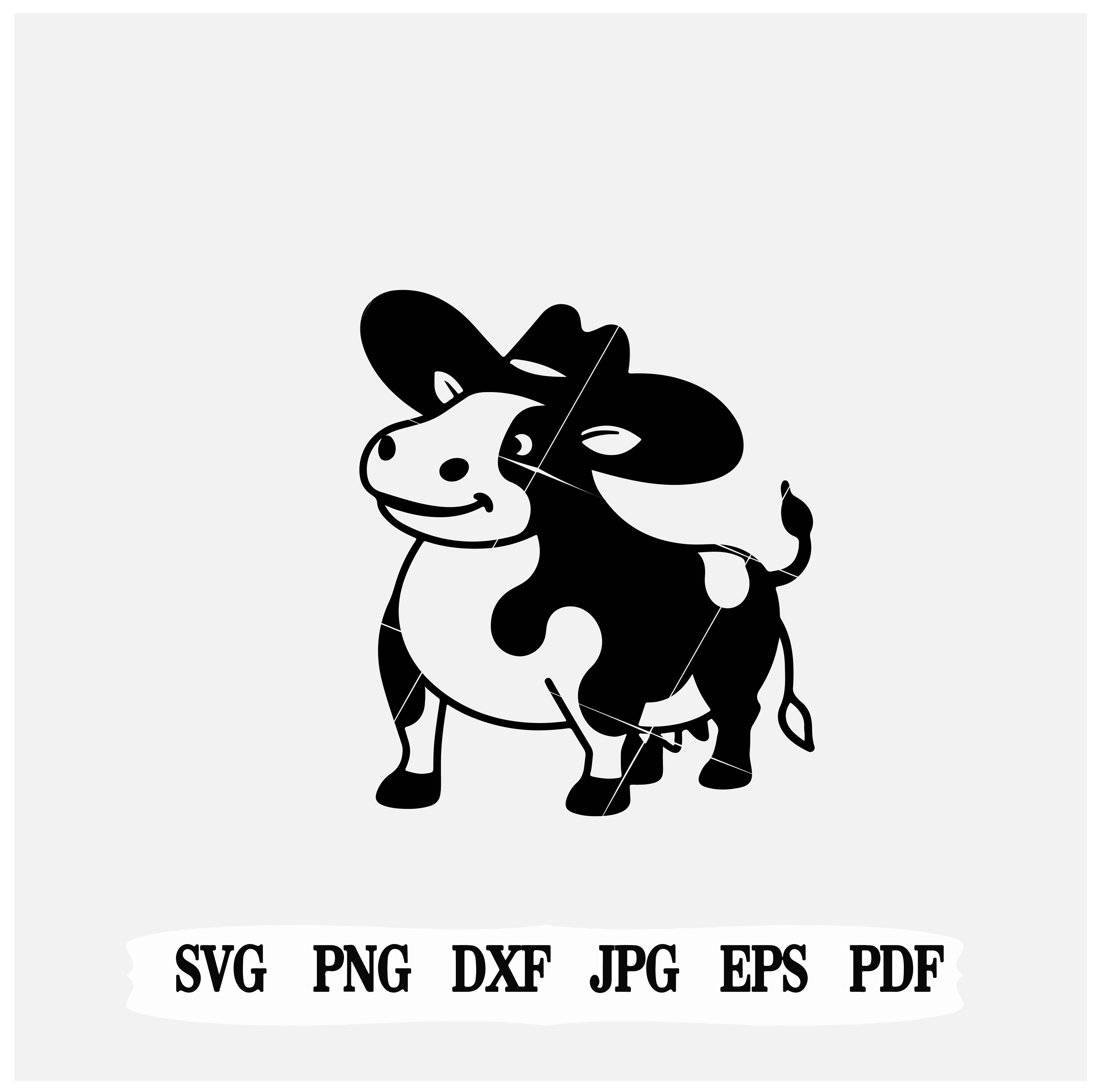 Western Cow with Hat SVG|Cow PNG| Calf JPG| Cricut Silhouette| Instant Download.