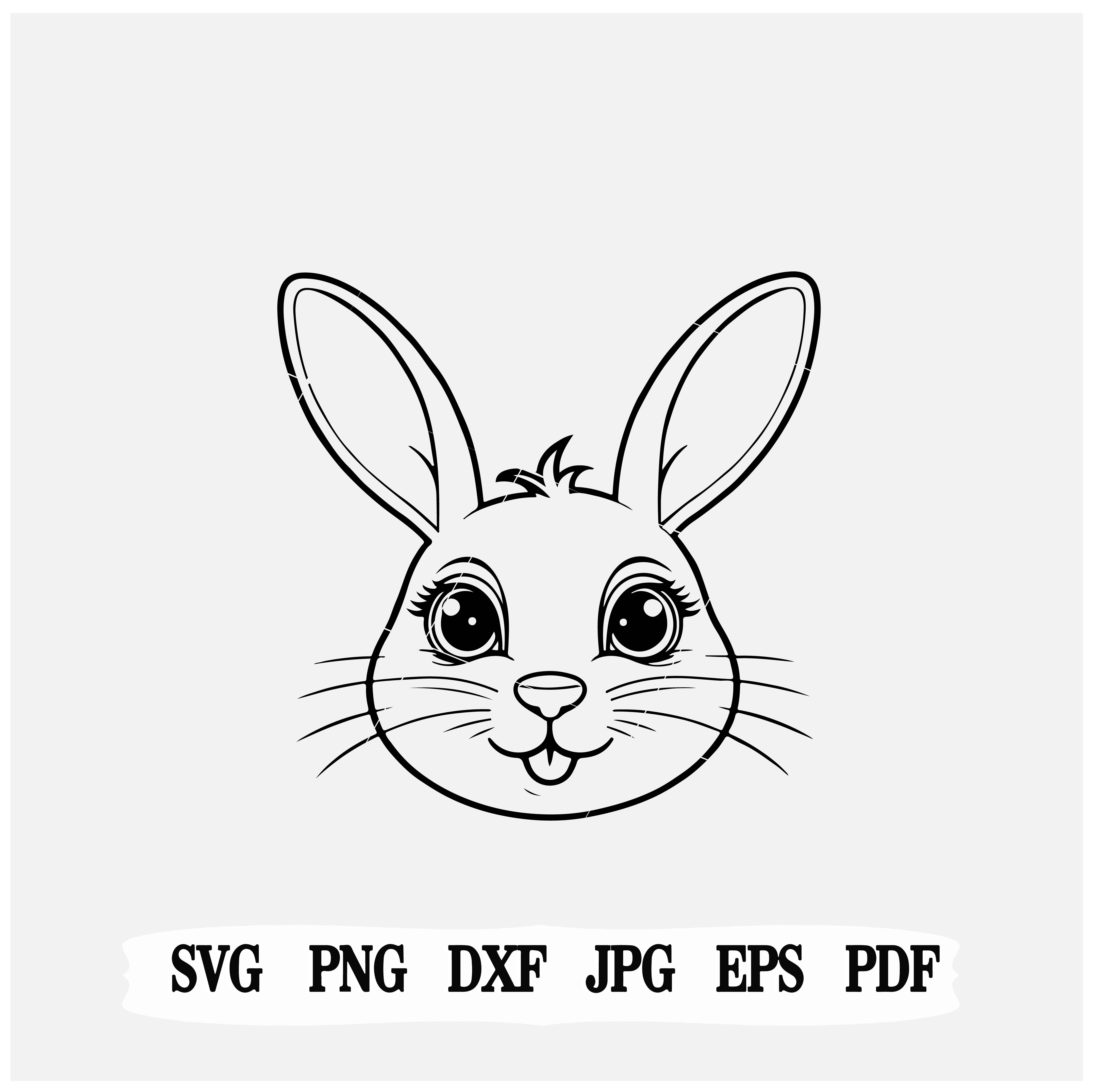 Kawaii Bunny Face| SVG| PNG| Digital Download| Silhouette| Cut Files
