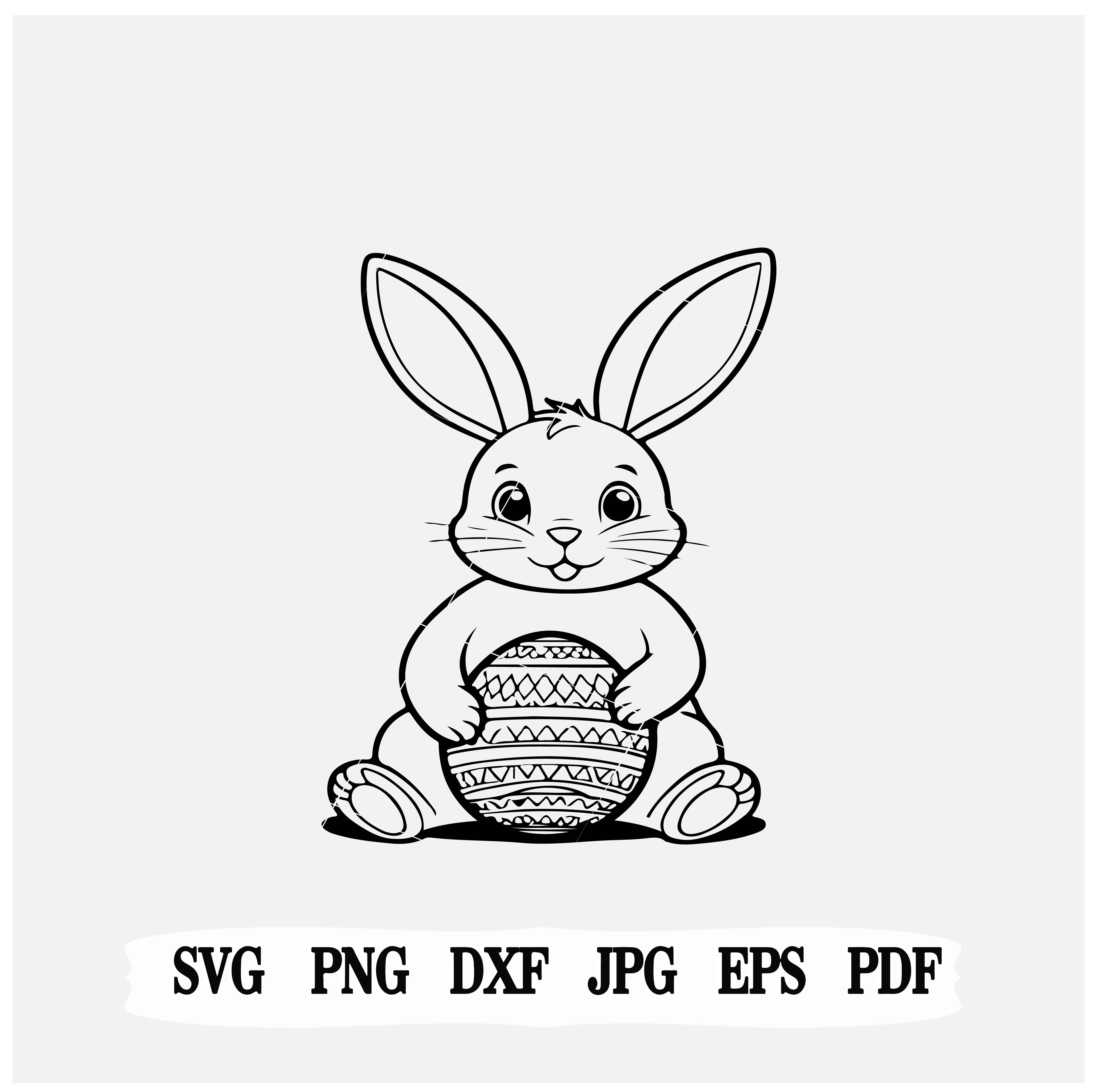 Sitting Bunny with Egg| SVG| PNG| DXF| EPS| Vector Files for Cricut