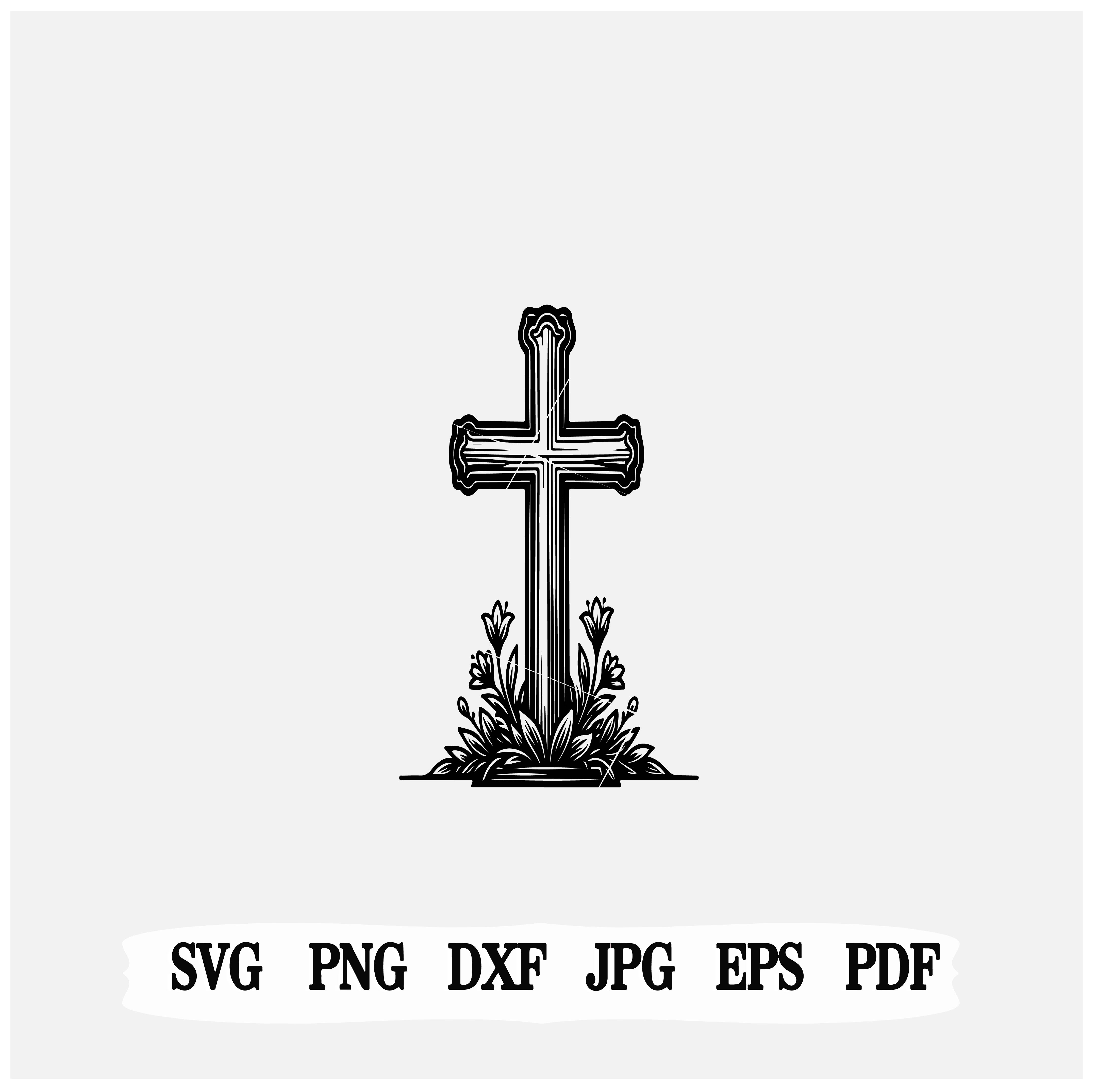 Religious Easter Cross SVG | Floral Design | DXF EPS Vector | Church