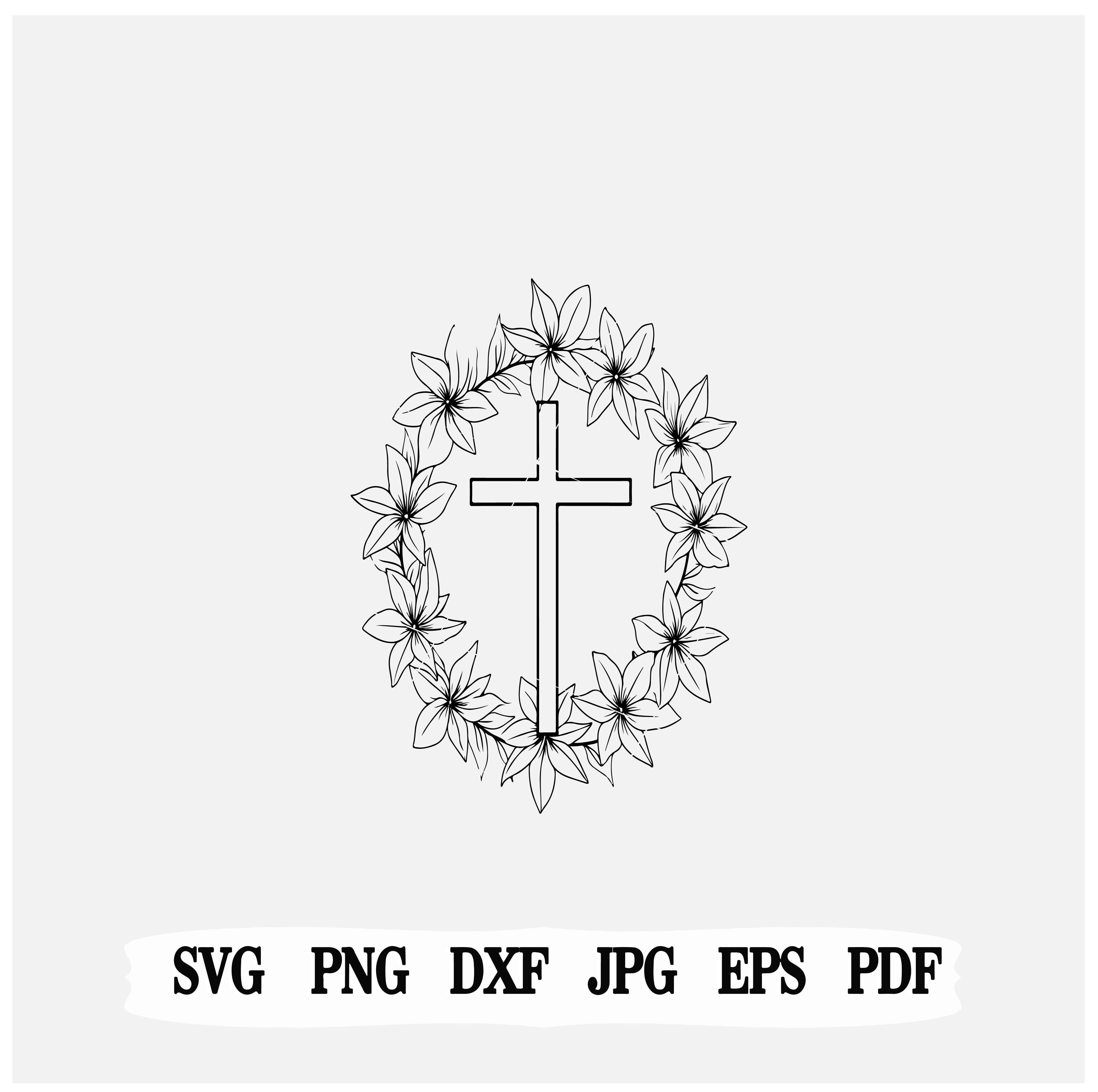 Easter Lily Cross SVG | He Is Risen | DXF EPS Vector | Church Design