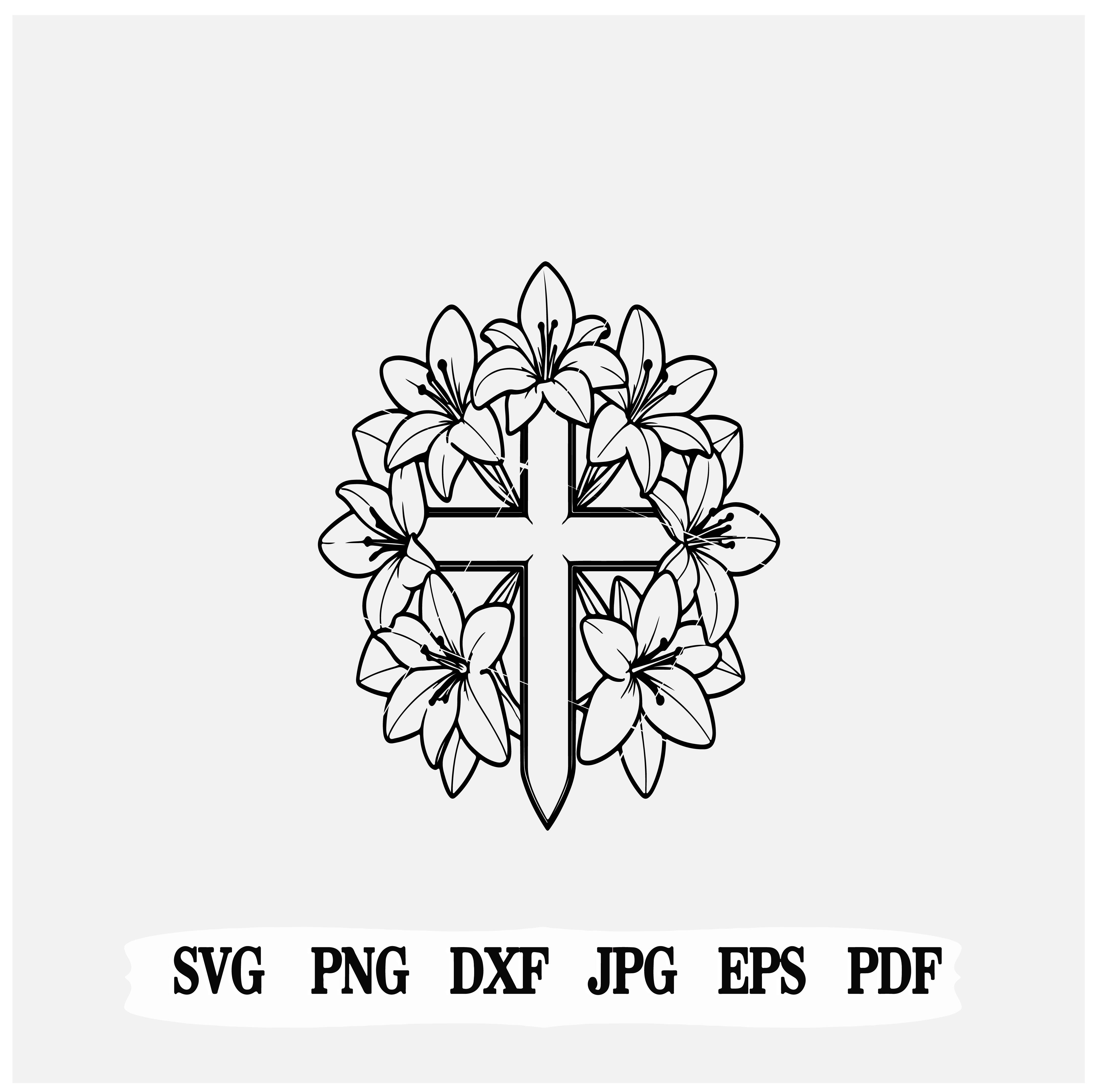 Lily Cross Religious SVG | Easter Sunday | Silhouette Files | Faith