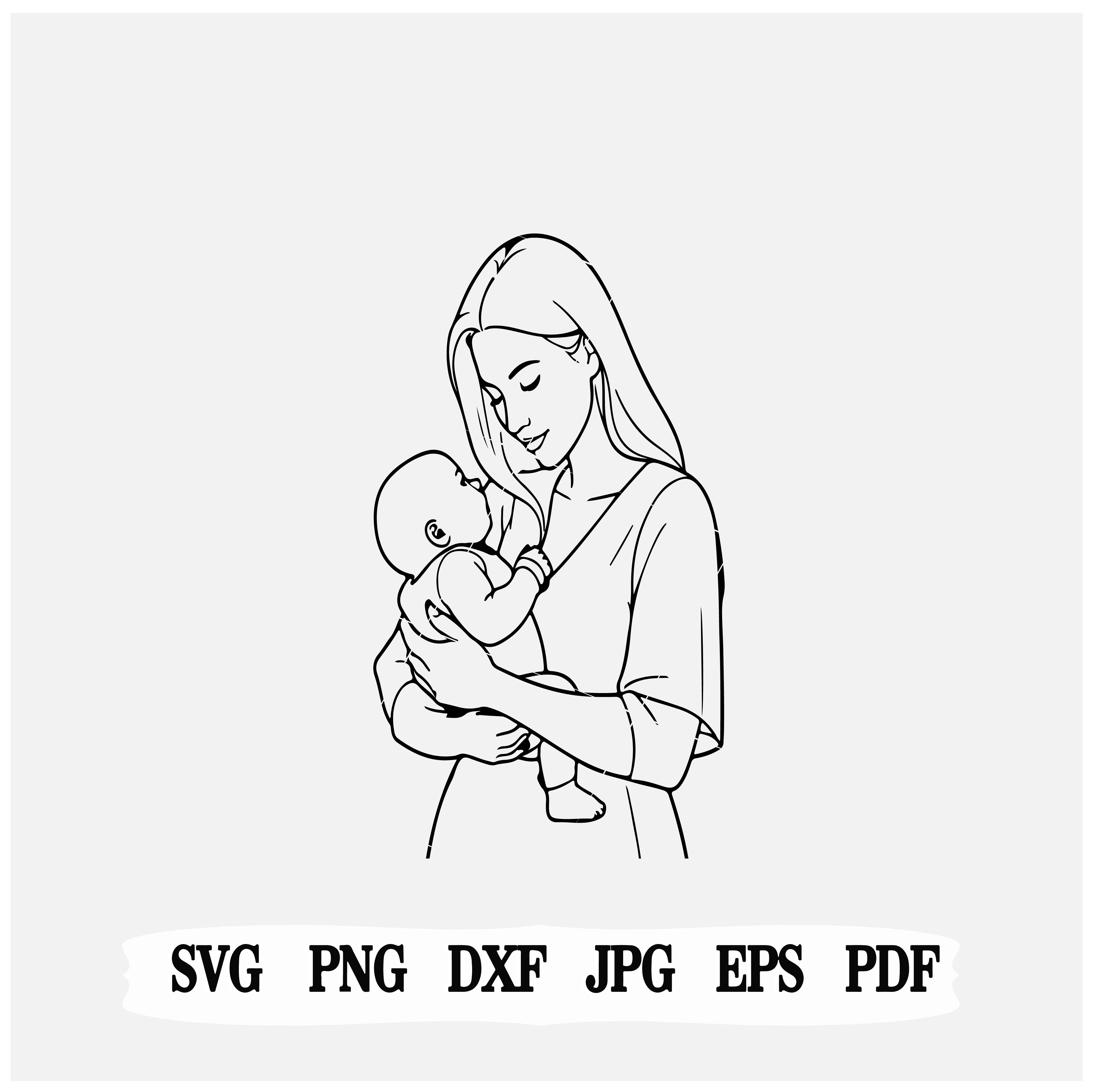 Mom Holding Baby Lineart| Newborn Family Clipart| mother's day svg| png |cricut files.