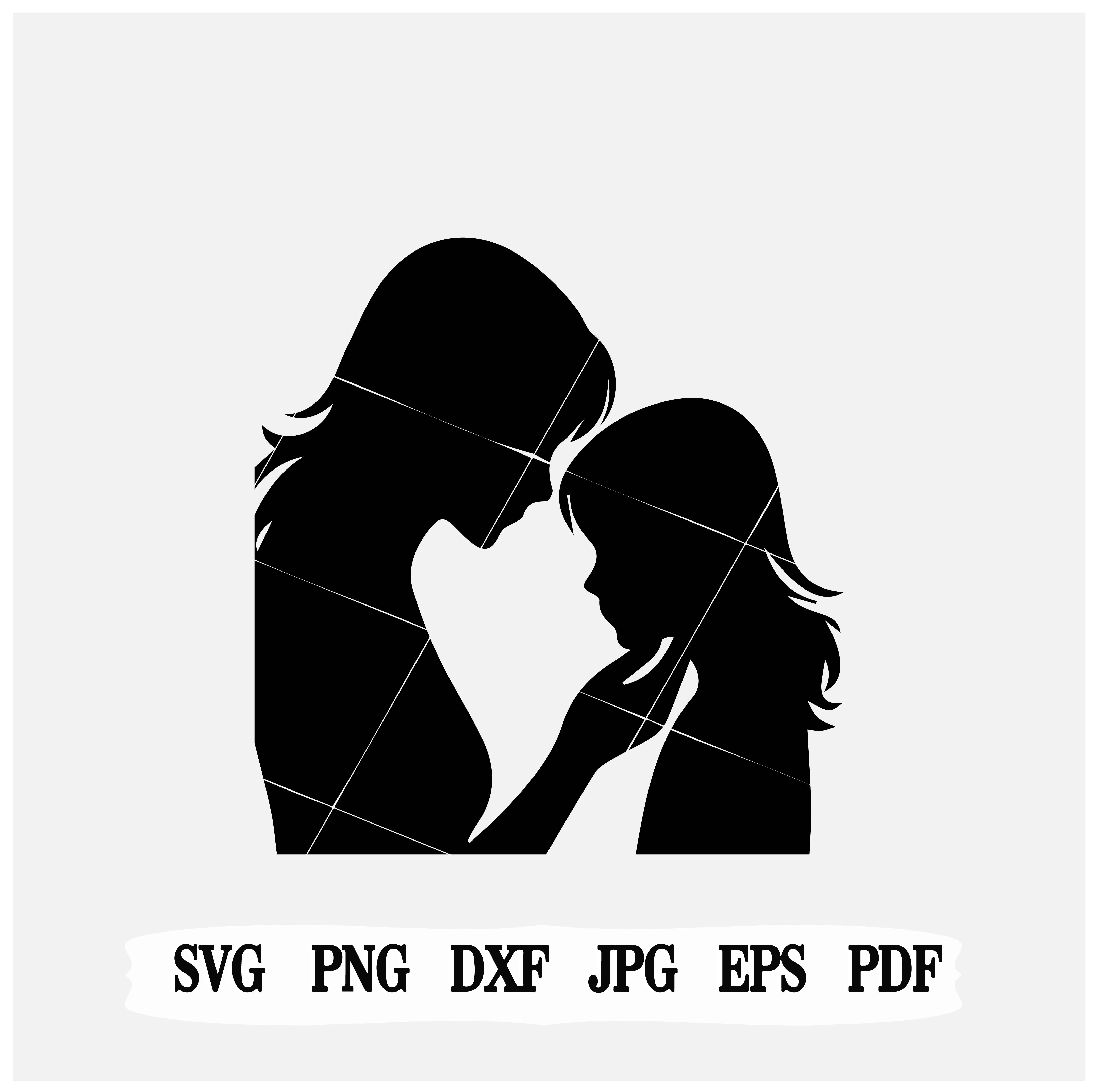 Mom and Daughter Silhouette Clipart| Bonding Moment Design| maternal love svg|