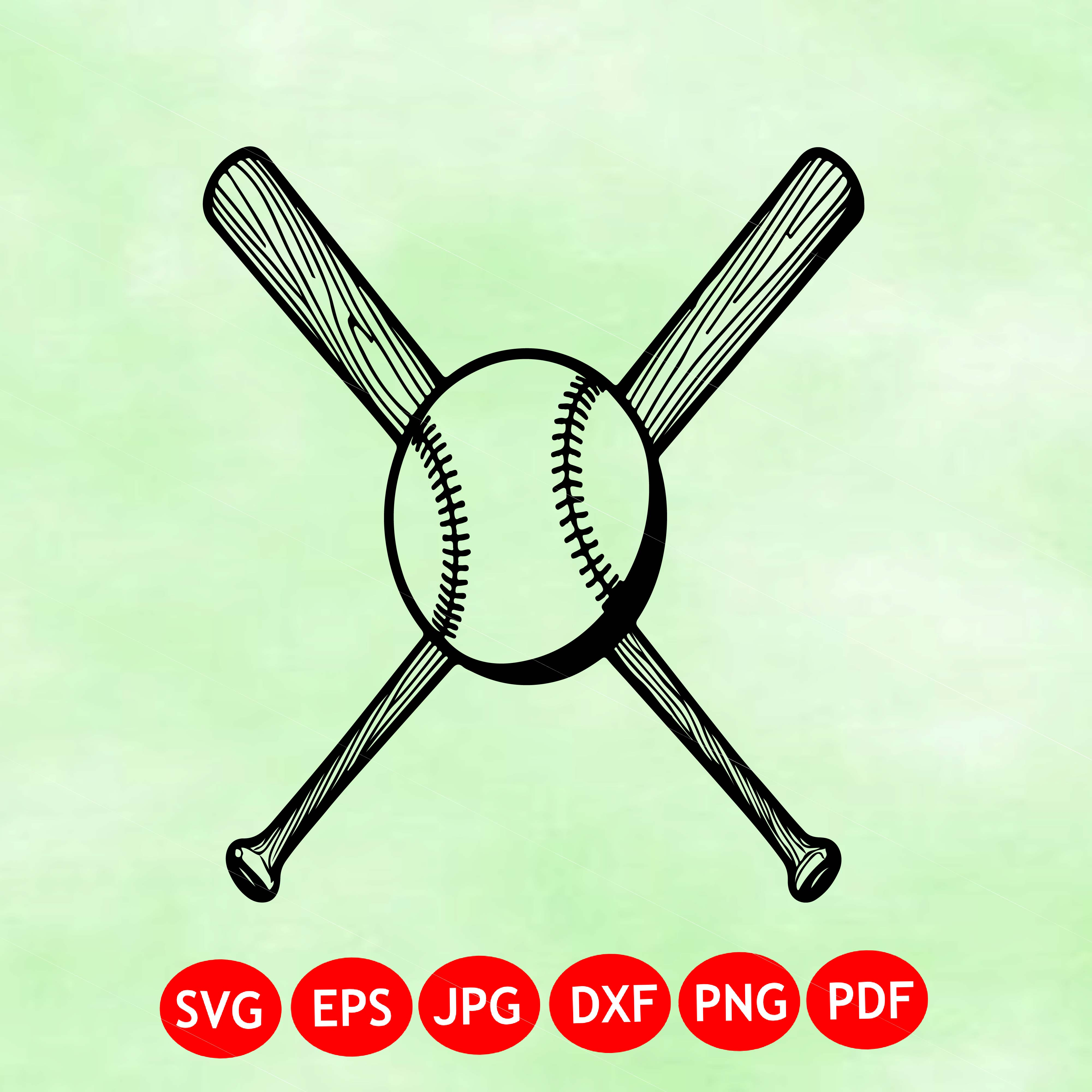 Black and white illustration of baseball bats and ball in simple line art style