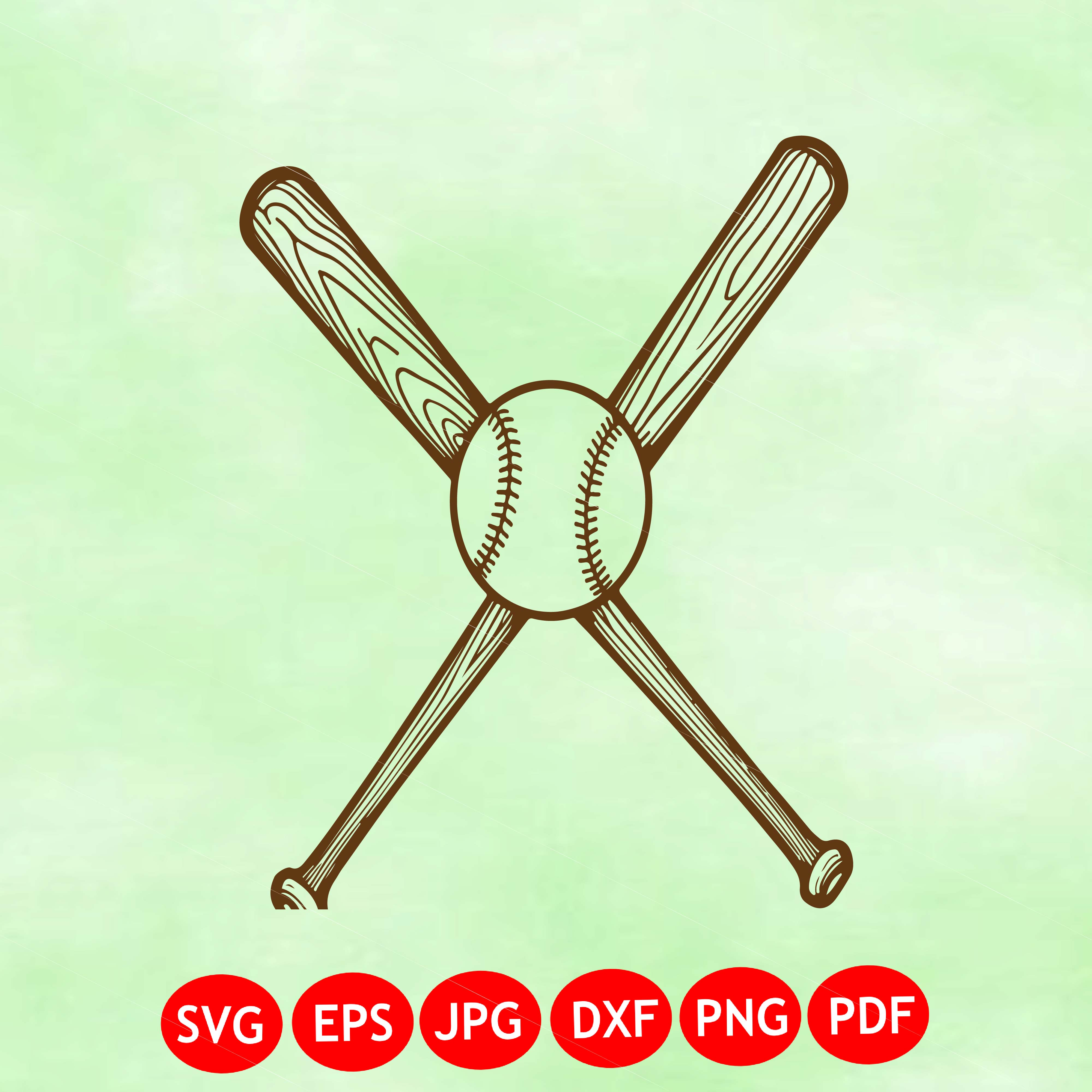 Crossed baseball bats and ball. Cut files for Cricut. Clip Art silhouette (eps, svg, pdf, png, dxf, jpeg).