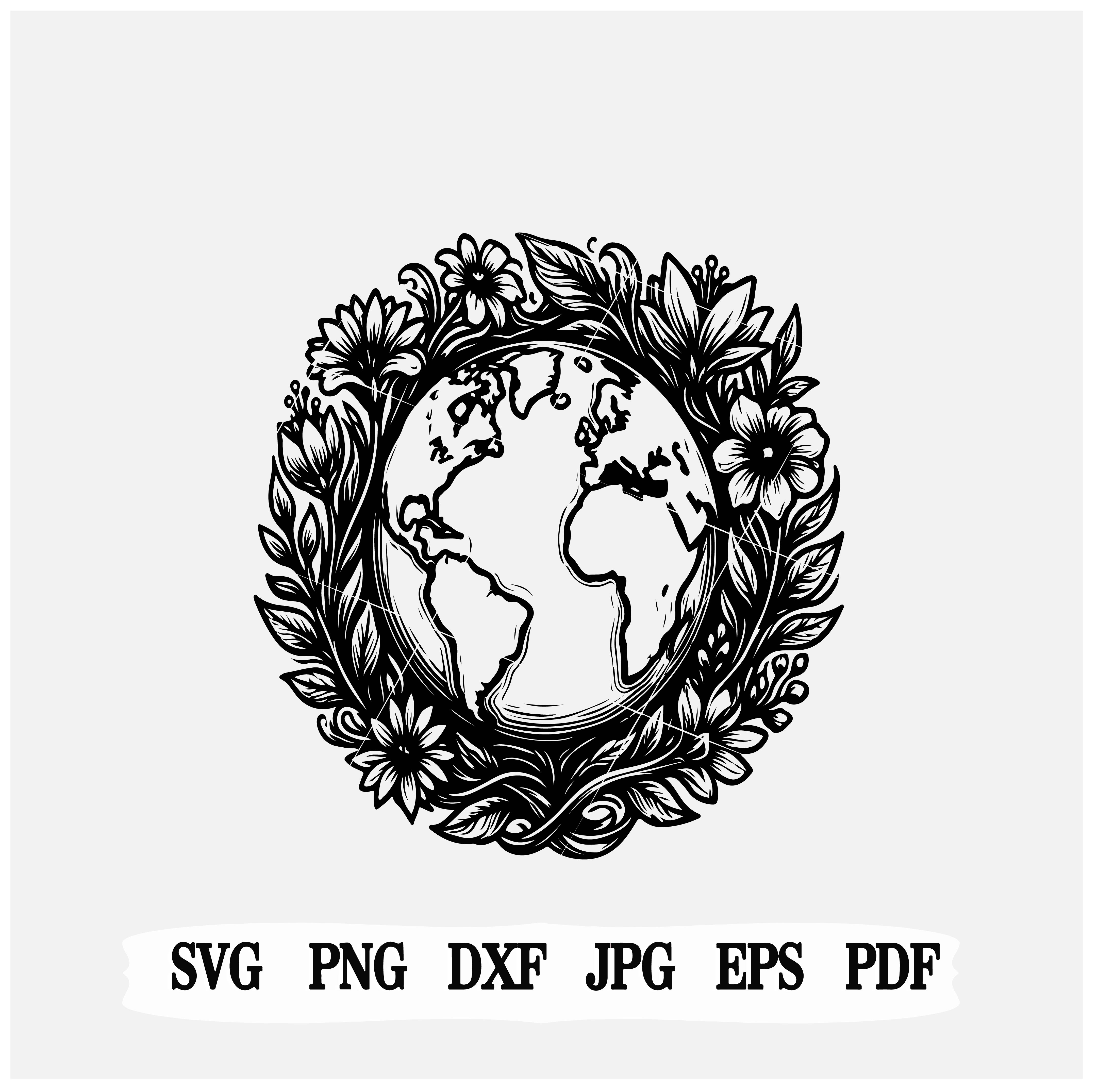 Earth with flowers svg| png |eps| instant download|cricut-file