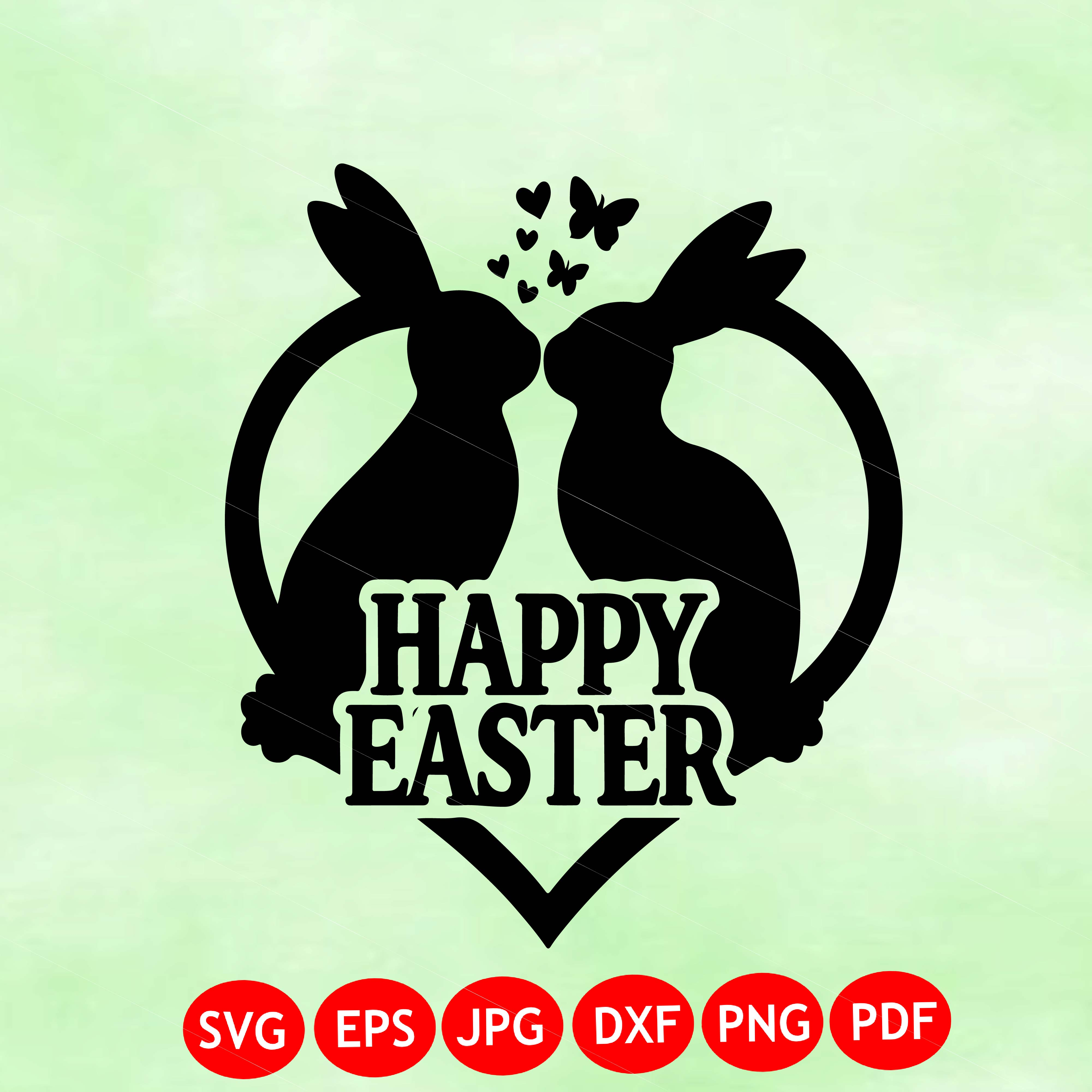 Happy Easter sign with Bunny ears on white background. ZIP file contains EPS, JPEG and PNG formats.