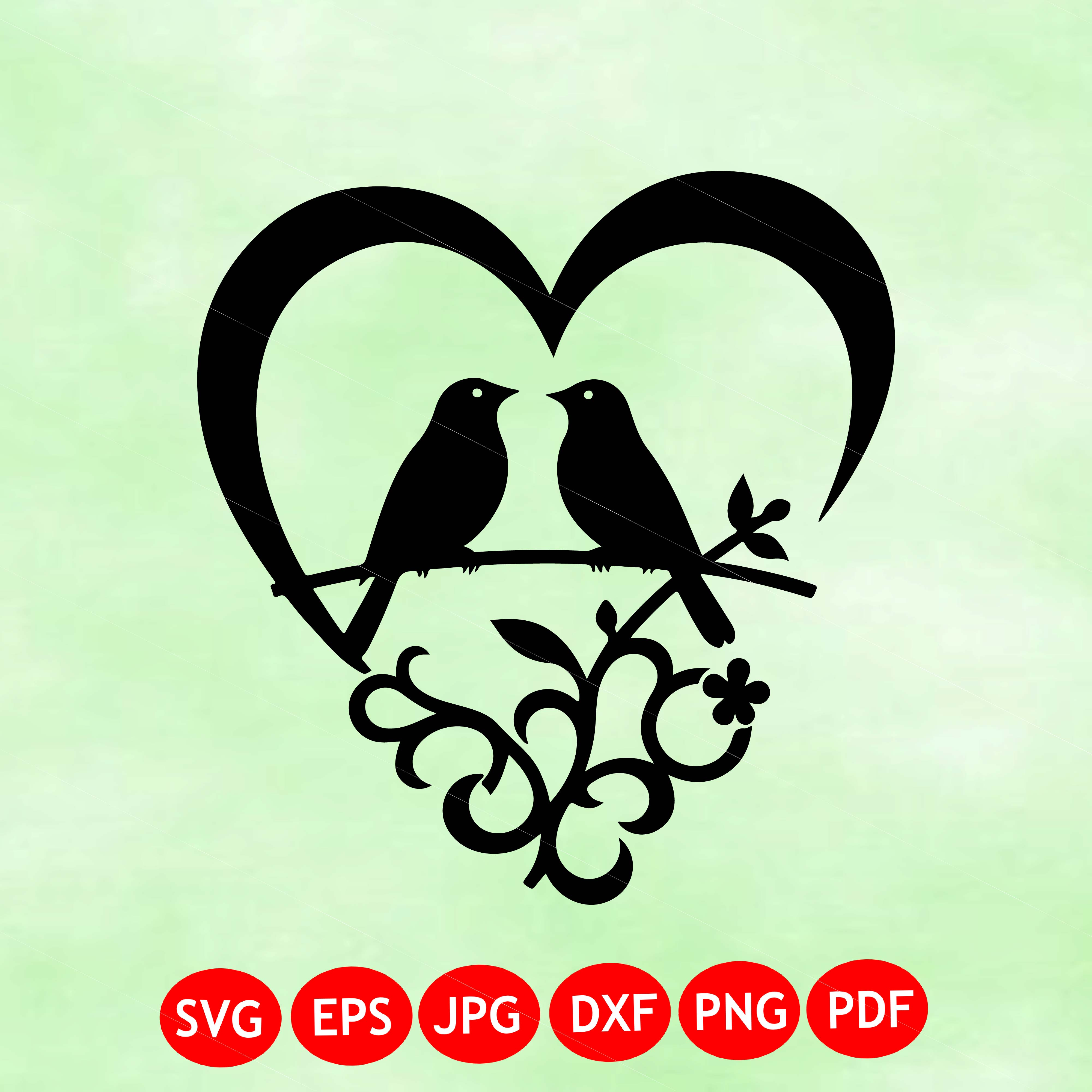 Love Birds SVG, Romantic Bird Couple, Love Animals, Nature Wedding Silhouette, Birds on Branch SVG PNG dxf eps, Valentine's day, Cricut