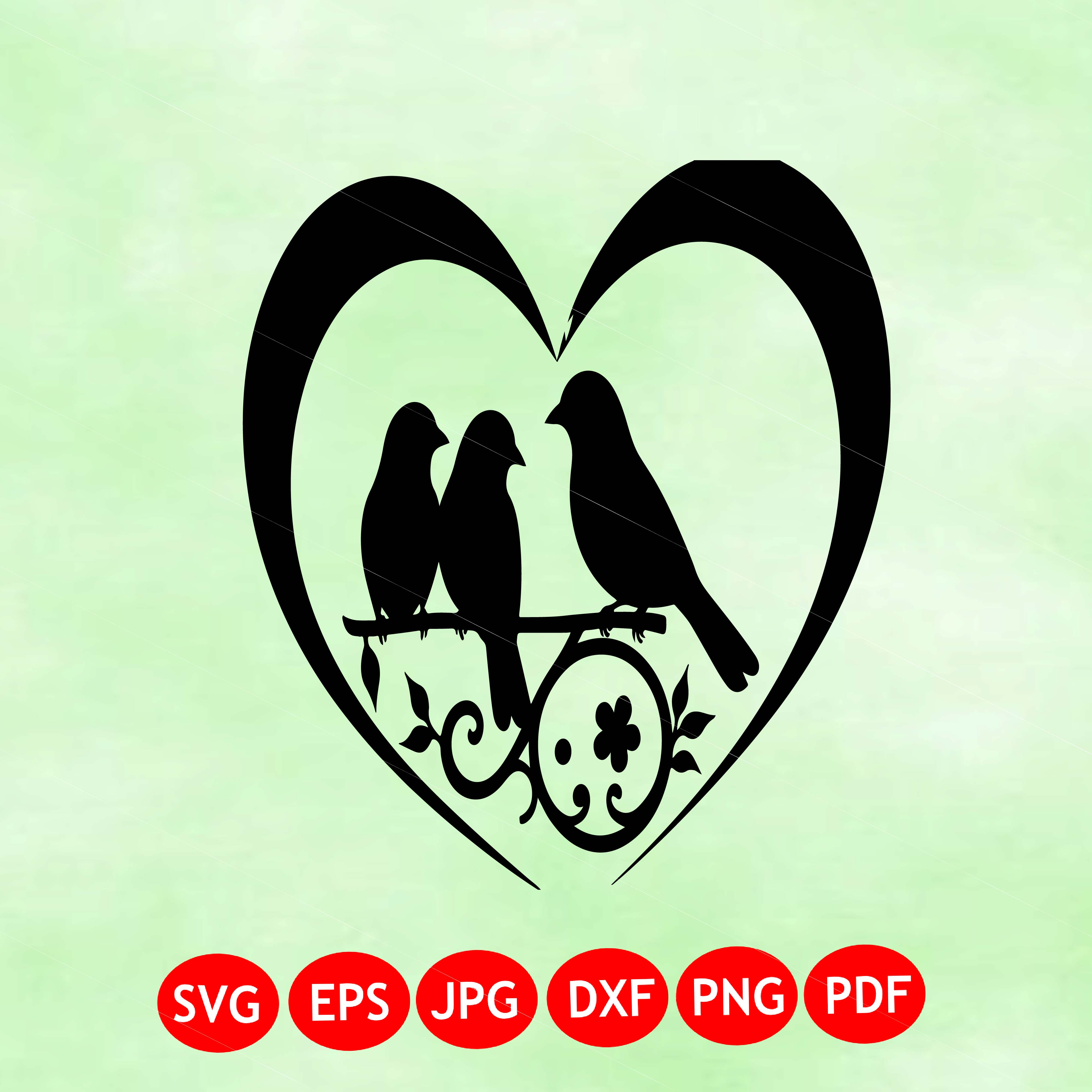 Love Bird SVG | Silhouette Love Birds Vector File for Laser Cutting, Black & White Design, DIY Crafting