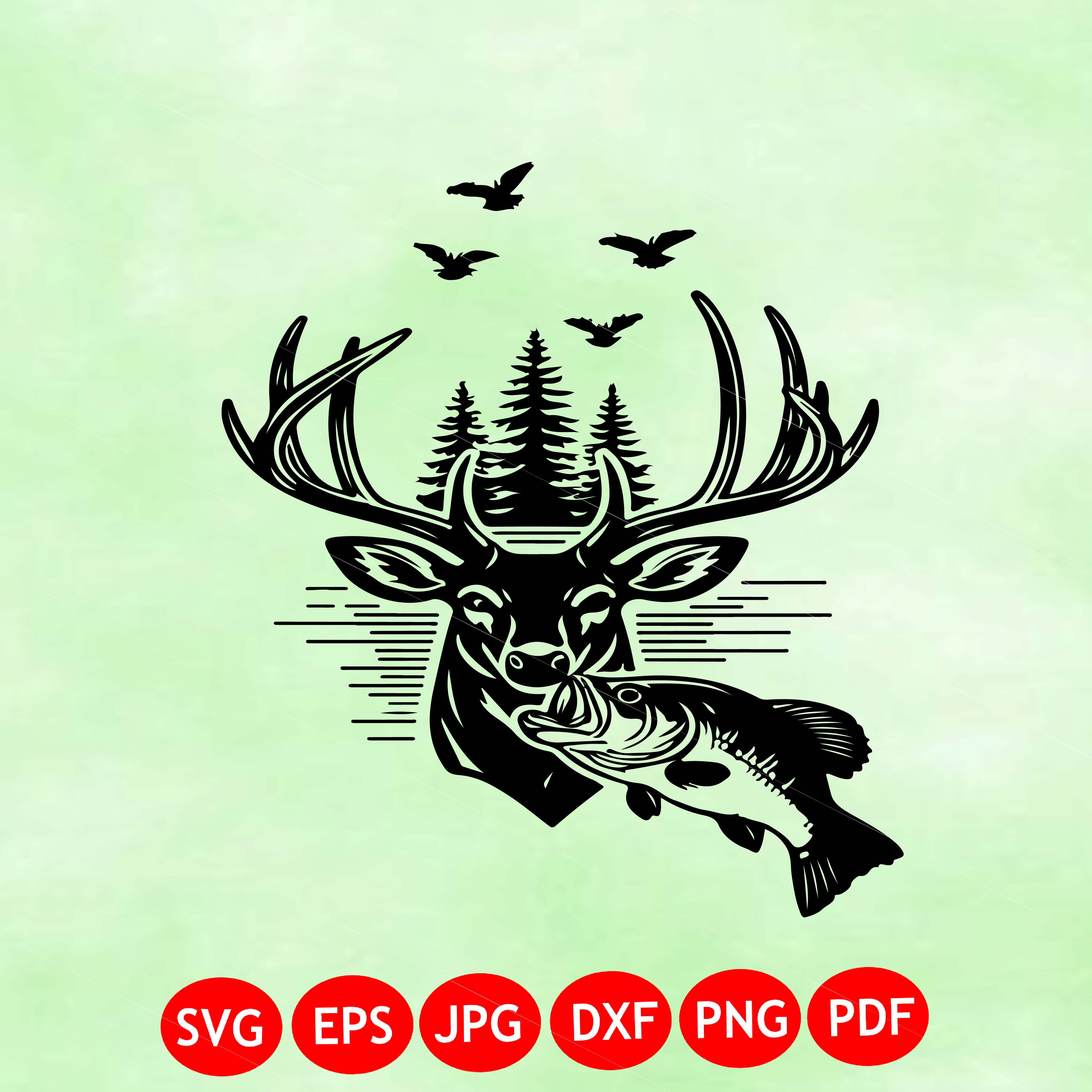 Majestic Deer & Fish Wilderness Vector Logo svg