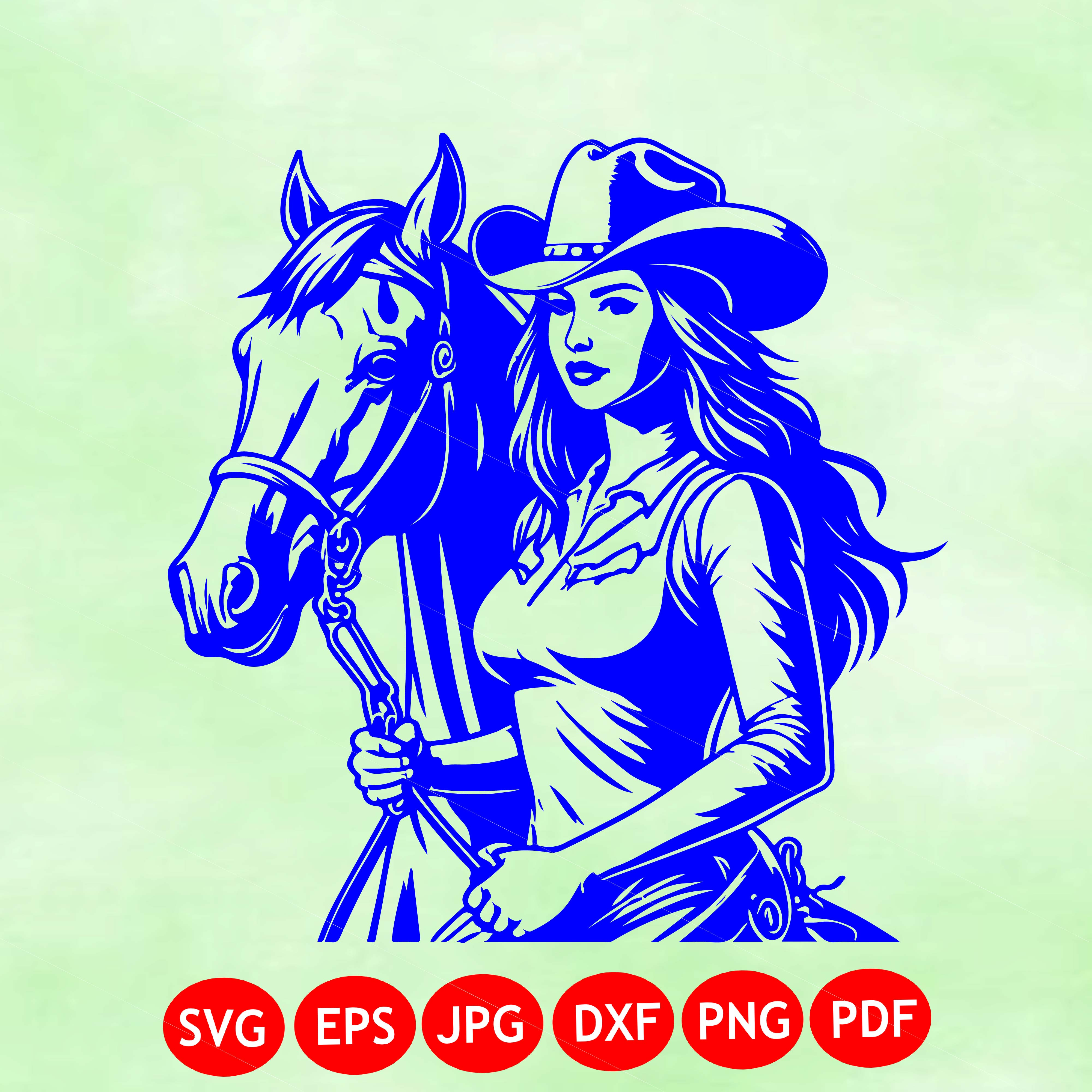 Blue Western Cowgirl Horse SVG
